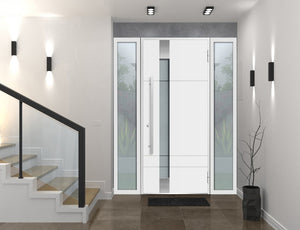 Front Exterior Prehung Steel Door | Right & Left Side White Glass | Deux 1713 | White Enamel