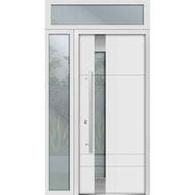 Load image into Gallery viewer, Front Exterior Prehung Steel Door | Top &amp; Left Side White Glass | Deux 1713 | White Enamel