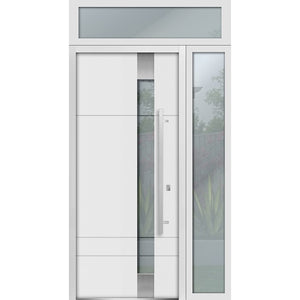 Front Exterior Prehung Steel Door | Top & Right Side White Glass | Deux 1713 | Enamel - 36 + 12’’ x 80 + 16’’