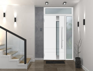 Front Exterior Prehung Steel Door | Top & Left Side White Glass | Deux 1713 | White Enamel