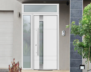 Front Exterior Prehung Steel Door | Top & Left Side White Glass | Deux 1713 | White Enamel