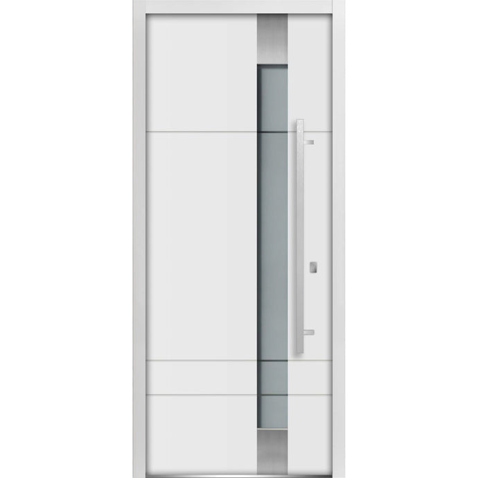 Front Exterior Prehung Frosted Glass Steel Door | Deux 1713 | White Enamel - 36’’ x 80’’ Right-Hand Inswing - Home Doors