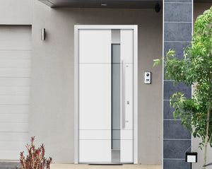 Front Exterior Prehung Frosted Glass Steel Door | Deux 1713 | White Enamel - Home Doors