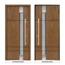 Load image into Gallery viewer, Front Exterior Prehung Frosted Glass Steel Door | Deux 1713 | Natural Oak