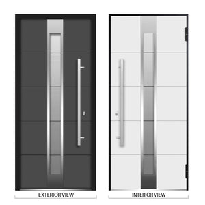 Front Exterior Prehung Steel Door | Right Side Black Glass | Deux 1717 | Gray Graphite - Home Doors