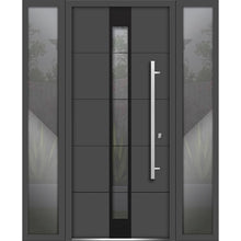 Load image into Gallery viewer, Front Exterior Prehung Steel Door | Right &amp; Left Side Black Glass | Deux 1717 | Gray Graphite