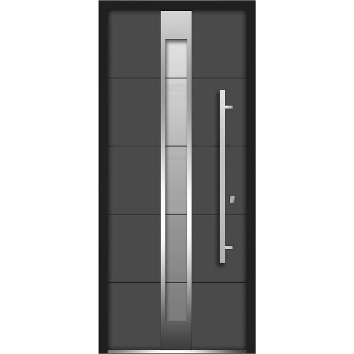 Front Exterior Prehung Frosted Glass Steel Door | Deux 1717 | Gray Graphite - 36’’ x 80’’ Right-Hand Inswing