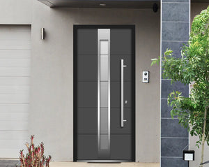 Front Exterior Prehung Frosted Glass Steel Door | Deux 1717 | Gray Graphite