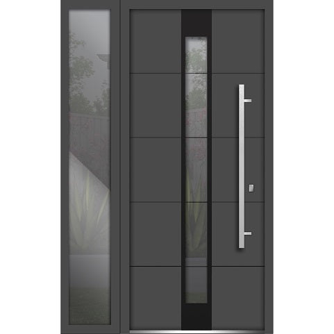 Front Exterior Prehung Steel Door | Left Side Black Glass | Deux 1717 | Gray Graphite - 36 + 12’’ x 80’’