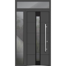 Load image into Gallery viewer, Front Exterior Prehung Steel Door | Top &amp; Left Side Black Glass | Deux 1717 | Gray Graphite - 36 + 12’’ x 80