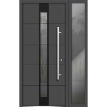 Load image into Gallery viewer, Front Exterior Prehung Steel Door | Right Side Black Glass | Deux 1717 | Gray Graphite - 36 + 12’’ x 80’’