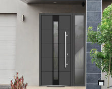 Load image into Gallery viewer, Front Exterior Prehung Steel Door | Right Side Black Glass | Deux 1717 | Gray Graphite - Home Doors