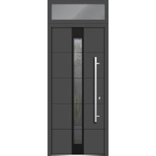 Load image into Gallery viewer, Front Exterior Prehung Steel Door | Top Side Black Glass | Deux 1717 | Gray Graphite - 36’’ x 80 + 16’’