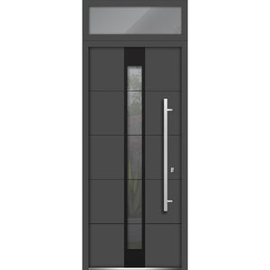 Front Exterior Prehung Steel Door | Top Side Black Glass | Deux 1717 | Gray Graphite - 36’’ x 80 + 16’’