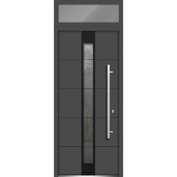 Front Exterior Prehung Steel Door | Top Side Black Glass | Deux 1717 | Gray Graphite - 36’’ x 80 + 16’’