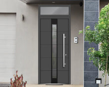 Load image into Gallery viewer, Front Exterior Prehung Steel Door | Top Side Black Glass | Deux 1717 | Gray Graphite - Home Doors