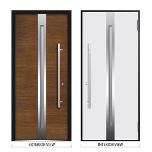 Front Exterior Prehung Steel Door | Right & Left Side Black Glass | Deux 1744 | Natural Oak - Home Doors