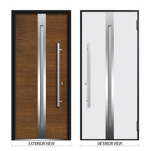 Load image into Gallery viewer, Front Exterior Prehung Steel Door | Top &amp; Left Side Black Glass | Deux 1744 | Natural Oak