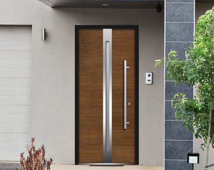 Front Exterior Prehung Glass Steel Door | Deux 1744 | Natural Oak - Home Doors