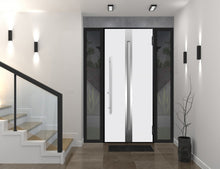 Load image into Gallery viewer, Front Exterior Prehung Steel Door | Right &amp; Left Side Black Glass | Deux 1744 | Natural Oak - Home Doors