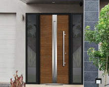 Load image into Gallery viewer, Front Exterior Prehung Steel Door | Right &amp; Left Side Black Glass | Deux 1744 | Natural Oak - Home Doors