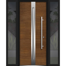 Load image into Gallery viewer, Front Exterior Prehung Steel Door | Right &amp; Left Side Black Glass | Deux 1744 | Natural Oak - 12 + 36 + 12’’ x