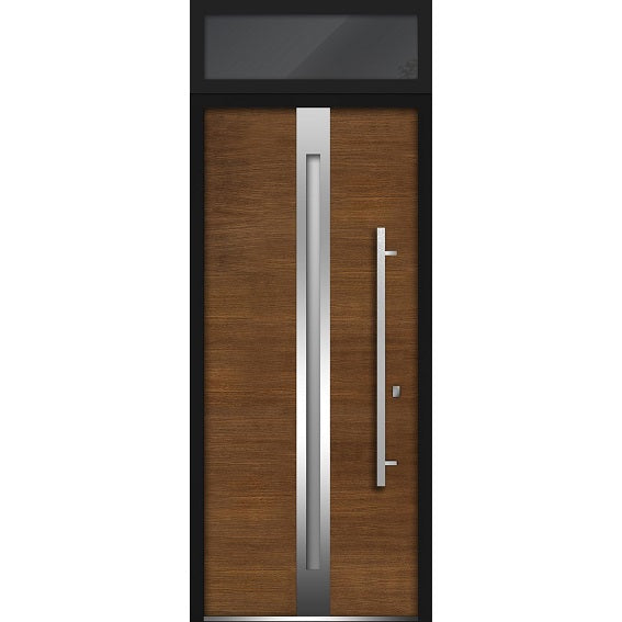 Front Exterior Prehung Steel Door | Top Side Black Glass | Deux 1744 | Natural Oak - 36’’ x 80 + 16’’