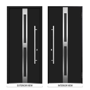 Front Exterior Prehung Steel Door | Right Side Black Glass | Deux 1755 | Enamel - Home Doors