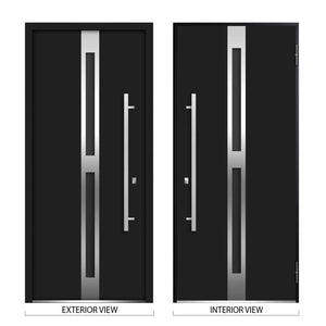 Front Exterior Prehung Steel Door | Top & Right Side Black Glass | Deux 1755 | Enamel - Home Doors