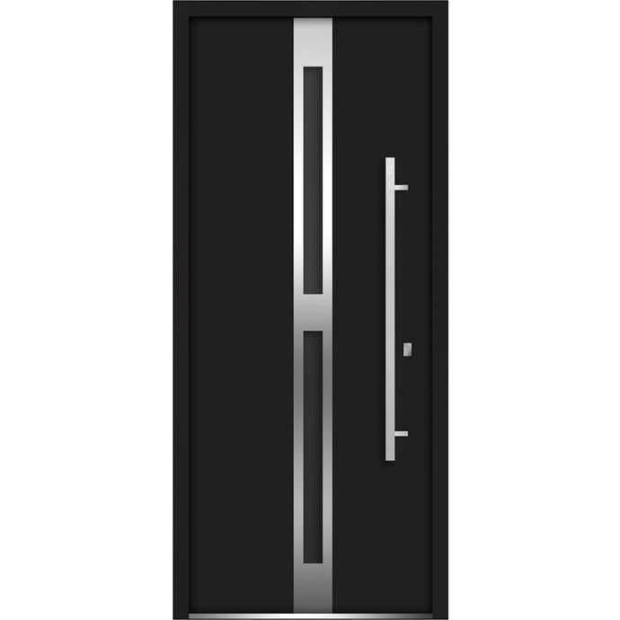 Front Exterior Prehung Steel Door | Deux 1755 | Black Enamel - 36’’ x 80’’ Right-Hand Inswing - Home Doors