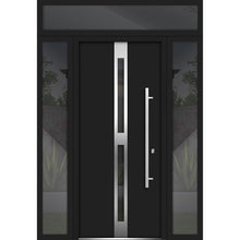 Load image into Gallery viewer, Front Exterior Prehung Steel Door | Top, Right &amp; Left Side Black Glass | Deux 1755 | Black Enamel