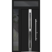 Load image into Gallery viewer, Front Exterior Prehung Steel Door | Top &amp; Left Side Black Glass | Deux 1755 | Black Enamel