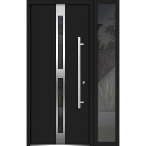 Front Exterior Prehung Steel Door | Right Side Black Glass | Deux 1755 | Enamel - 36 + 12’’ x 80’’ Right-Hand