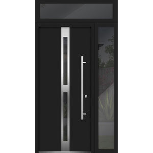 Front Exterior Prehung Steel Door | Top & Right Side Black Glass | Deux 1755 | Enamel - 36 + 12’’ x 80 + 16’’