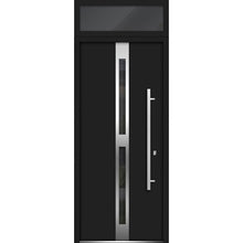 Load image into Gallery viewer, Front Exterior Prehung Steel Door | Top Side Black Glass | Deux 1755 | Black Enamel