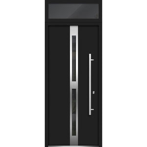 Front Exterior Prehung Steel Door | Top Side Black Glass | Deux 1755 | Black Enamel