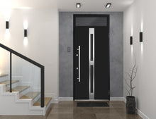 Load image into Gallery viewer, Front Exterior Prehung Steel Door | Top Side Black Glass | Deux 1755 | Black Enamel