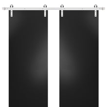 Load image into Gallery viewer, Sturdy Double Barn Door with Hardware | Planum 0010 | Black Matte - 6 ft Railing) Silver Rail / 36’’ x 80’’ (2*