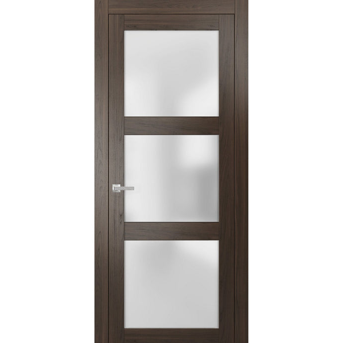 Solid French Door Frosted Glass | Lucia 2552 | Chocolate Ash - 18’’ x 80’’ - Doors