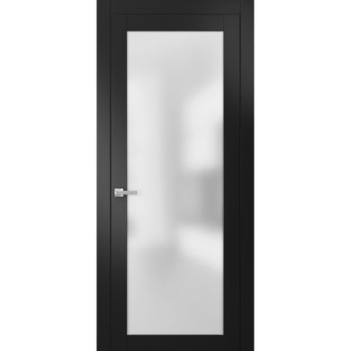 Solid French Door Frosted Glass | Planum 2102 | Black Matte - Butterfly Hinges) 18’’ x 80’’ - Slab Barn