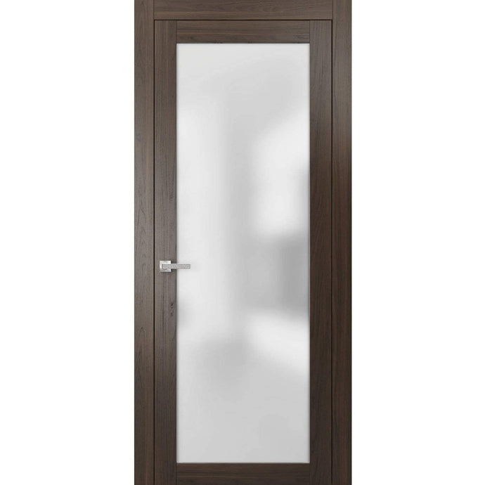 Solid French Door Frosted Glass | Planum 2102 | Chocolate Ash - Butterfly Hinges) 18’’ x 80’’ - Home Doors