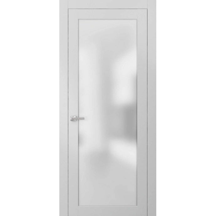 Solid French Door Frosted Glass | Planum 2102 | White Silk - Chocolate Ash (Butterfly Hinges) 18’’ x 80’’ - Home Doors