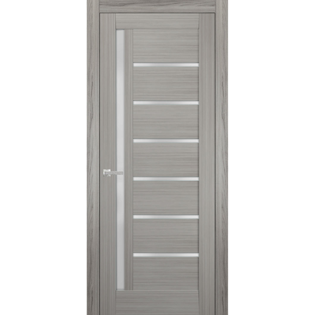 Solid French Door Frosted Glass | Quadro 4088 | Grey Ash - Butterfly Hinges / 18’’ x 80’’ - Panel Doors