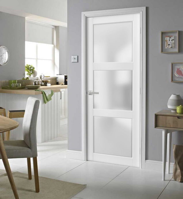 Pantry Kitchen Lite Door | Lucia 2552 | White Silk with Frosted Glass - 18’’ x 80’’ - Panel Doors