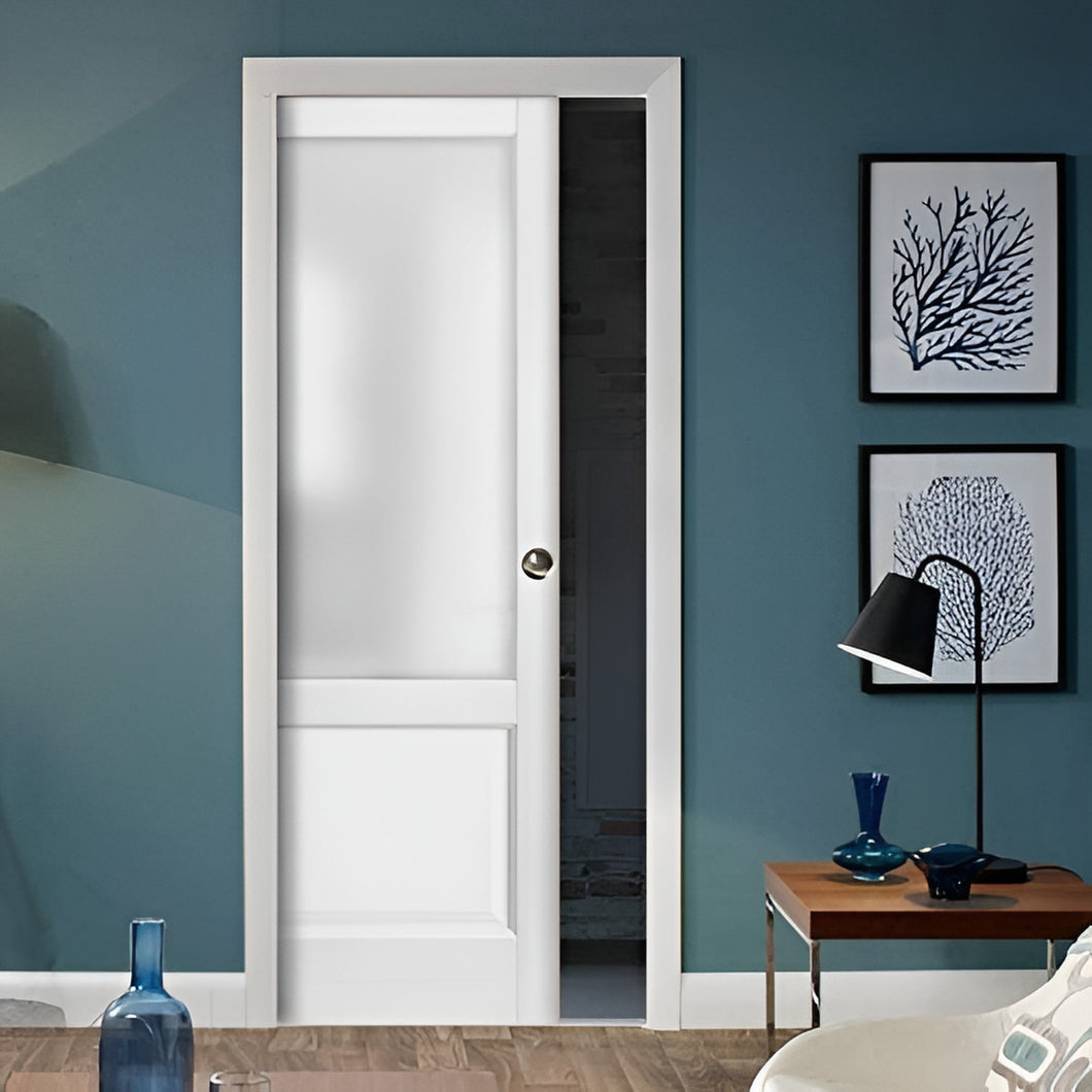 Panel Lite Pocket Door | Lucia 22 | White Silk with Frosted Glass - 18’’ x 80’’ - Home Doors