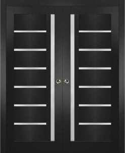 Sliding French Double Pocket Doors Frosted Glass | Quadro 4088 | Matte Black