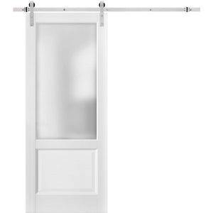 Sliding Barn Door with Hardware | Lucia 22 | White Silk with Frosted Opaque Glass