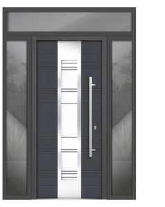 Front Exterior Prehung Steel Door | Top Right & Left Side Black Glass | Deux 5755 | Gray Graphite - 12 + 36 + 12’’