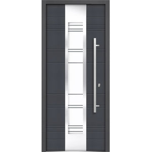 Front Exterior Prehung Clear Glass Steel Door | Deux 5755 | Gray Graphite