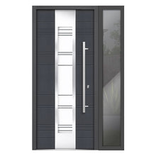 Load image into Gallery viewer, Front Exterior Prehung Steel Door | Right Side Black Glass | Deux 5755 | Gray Graphite - 36 + 12’’ x 80’’